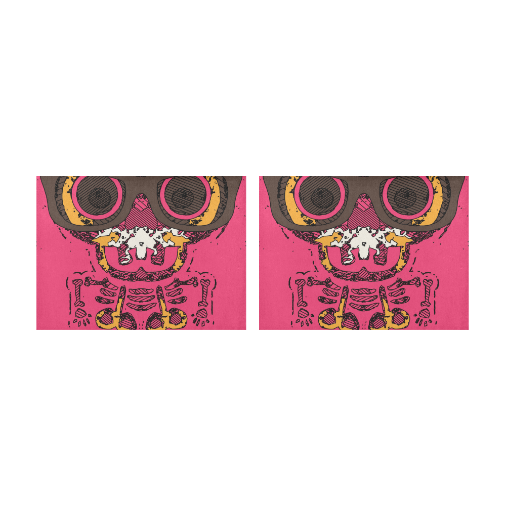 funny skull and bone graffiti drawing in orange brown and pink Placemat 14’’ x 19’’ (Set of 2)