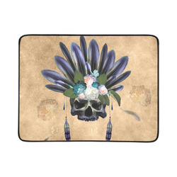Cool skull with feathers and flowers Beach Mat 78"x 60"