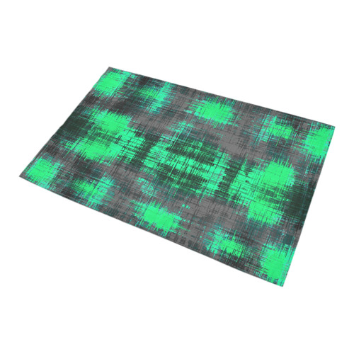 psychedelic geometric plaid abstract pattern in green and black Bath Rug 20''x 32''