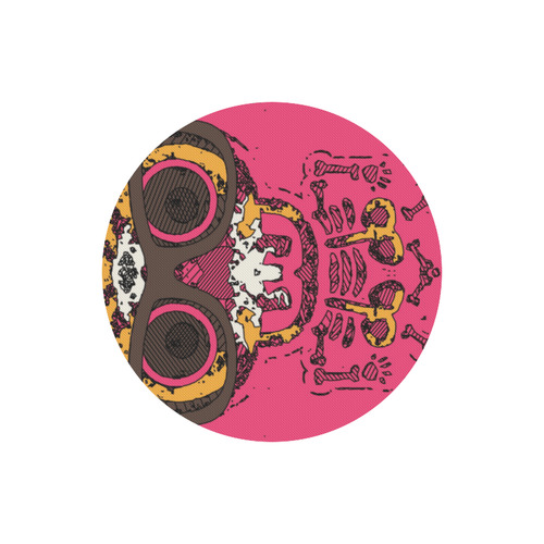 funny skull and bone graffiti drawing in orange brown and pink Round Mousepad
