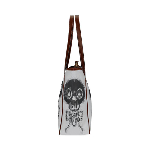 psychedelic skull and bone art geometric triangle abstract pattern in black and white Classic Tote Bag (Model 1644)