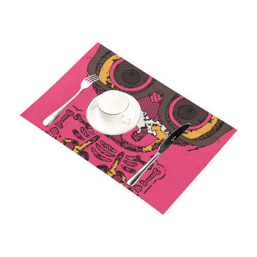 funny skull and bone graffiti drawing in orange brown and pink Placemat 12’’ x 18’’ (Set of 4)