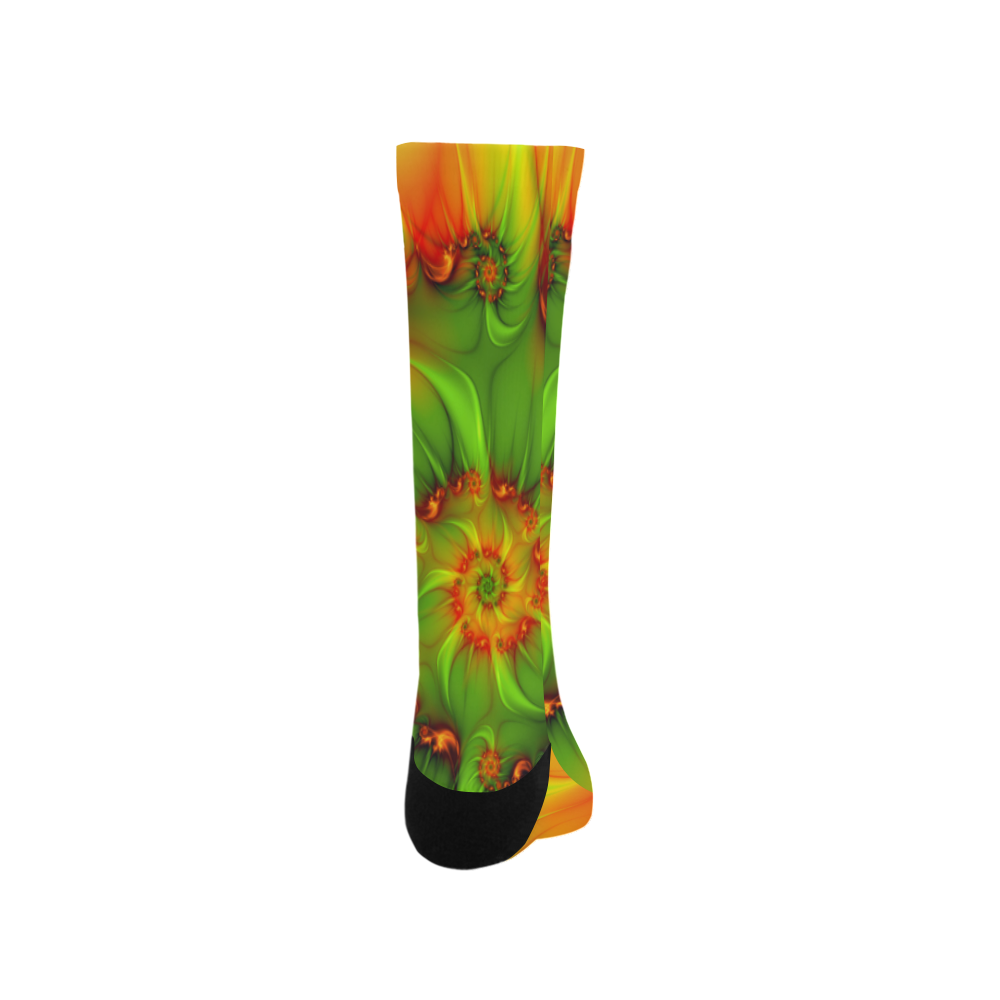 Hot Summer Green Orange Abstract Colorful Fractal Trouser Socks