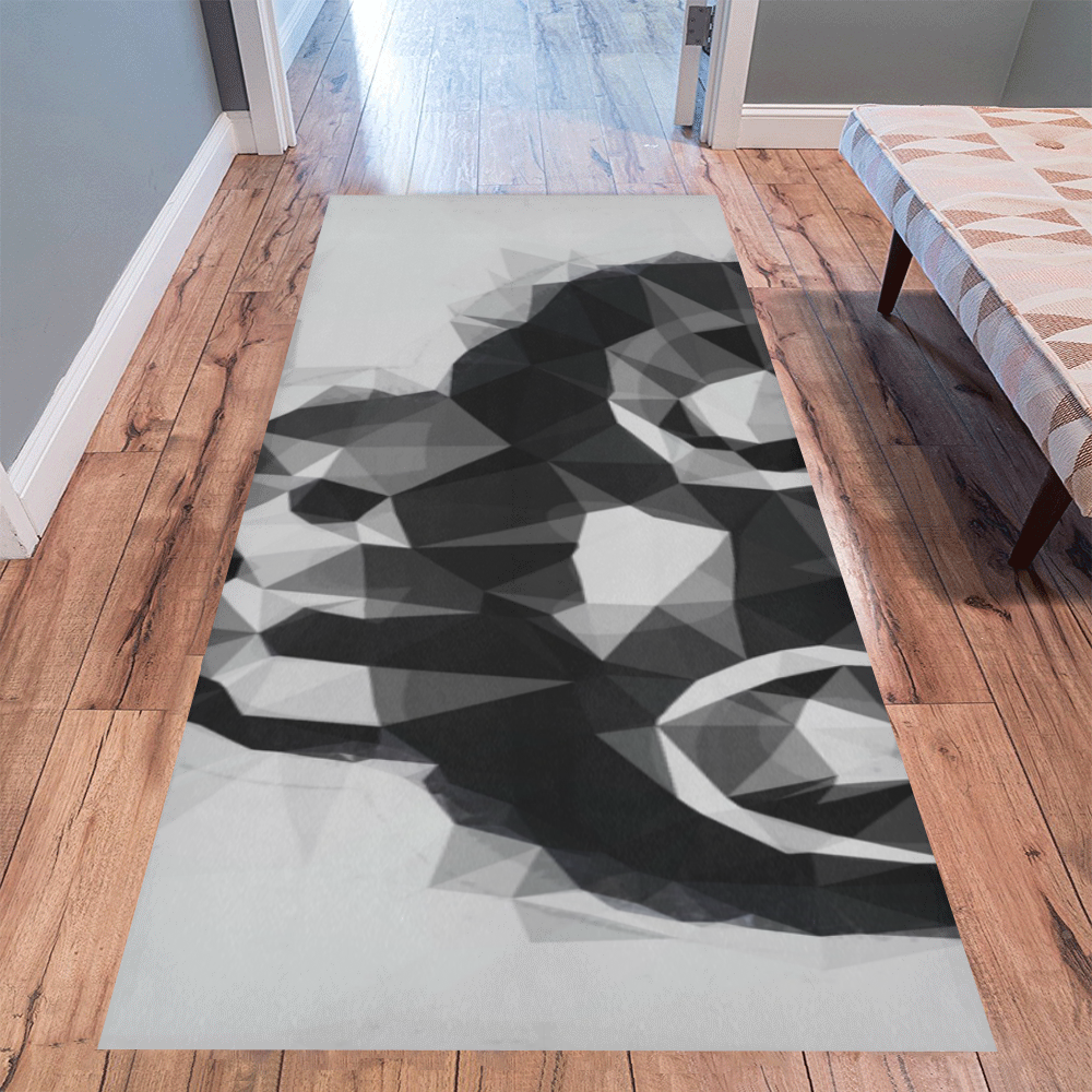 psychedelic skull and bone art geometric triangle abstract pattern in black and white Area Rug 9'6''x3'3''