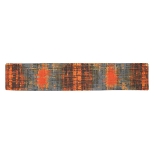 vintage geometric plaid pattern abstract in orange brown black Table Runner 14x72 inch