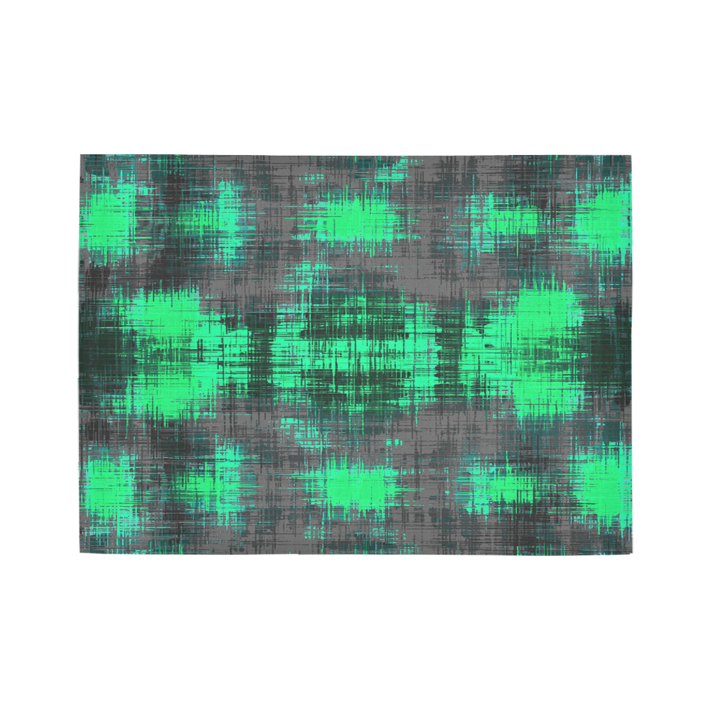 psychedelic geometric plaid abstract pattern in green and black Area Rug7'x5'