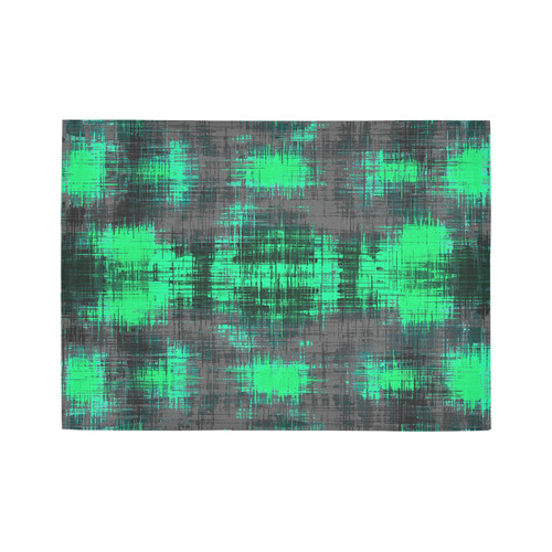 psychedelic geometric plaid abstract pattern in green and black Area Rug7'x5'