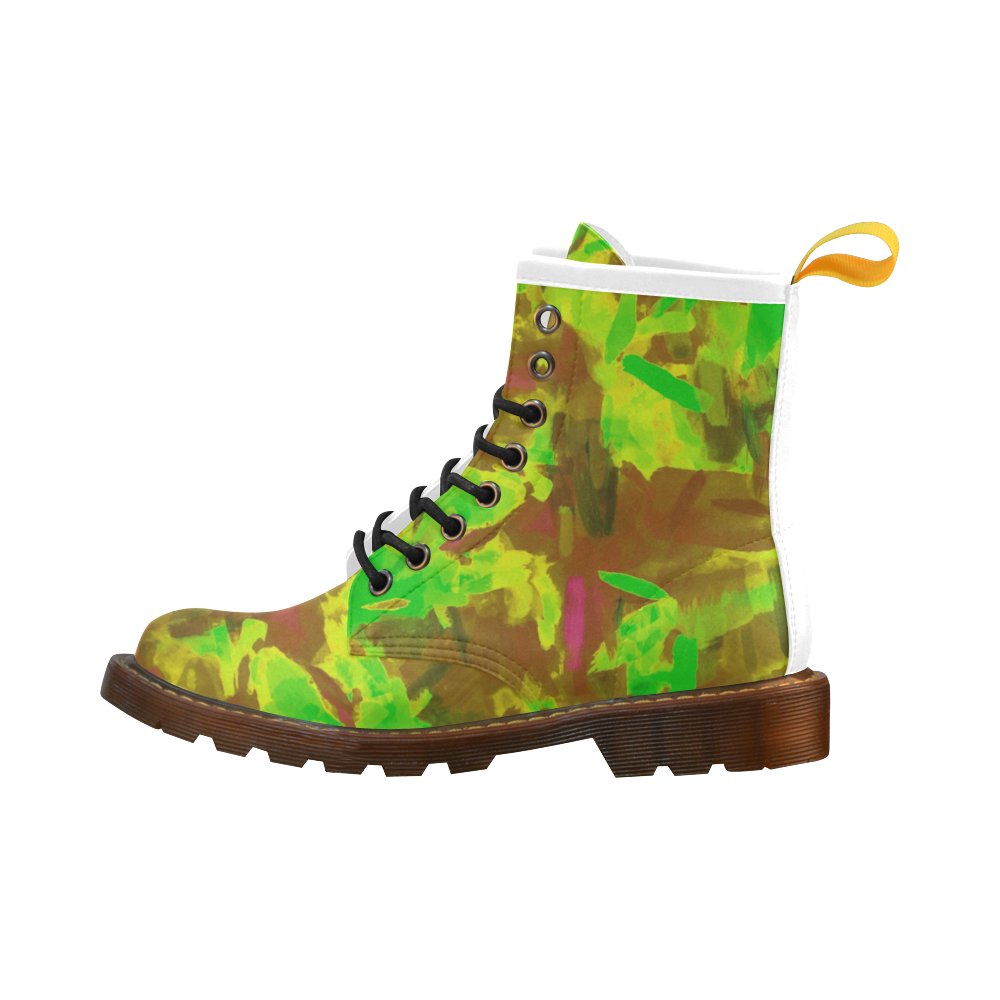 camouflage painting texture abstract background in green yellow brown High Grade PU Leather Martin Boots For Women Model 402H