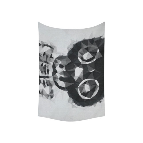 psychedelic skull and bone art geometric triangle abstract pattern in black and white Cotton Linen Wall Tapestry 60"x 40"