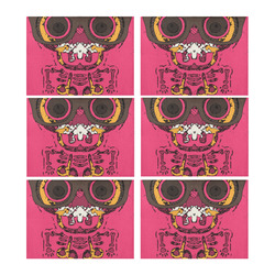 funny skull and bone graffiti drawing in orange brown and pink Placemat 14’’ x 19’’ (Set of 6)