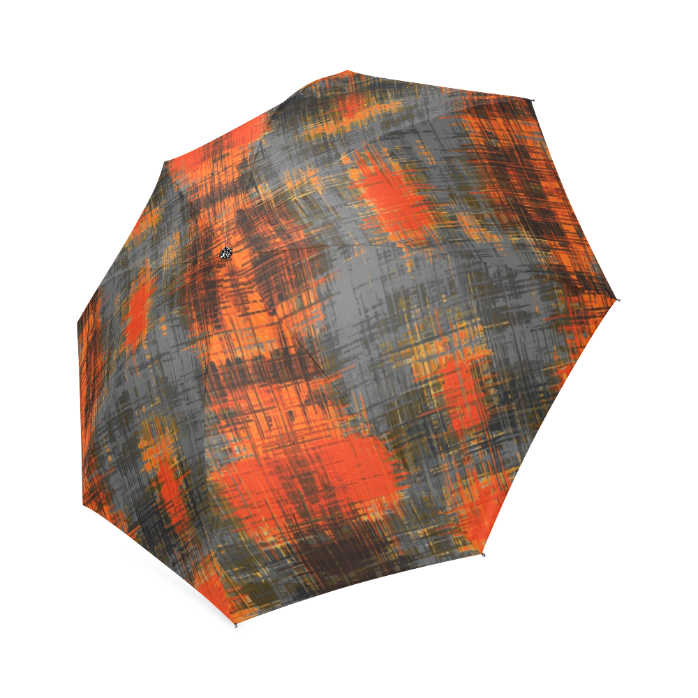 vintage geometric plaid pattern abstract in orange brown black Foldable Umbrella (Model U01)