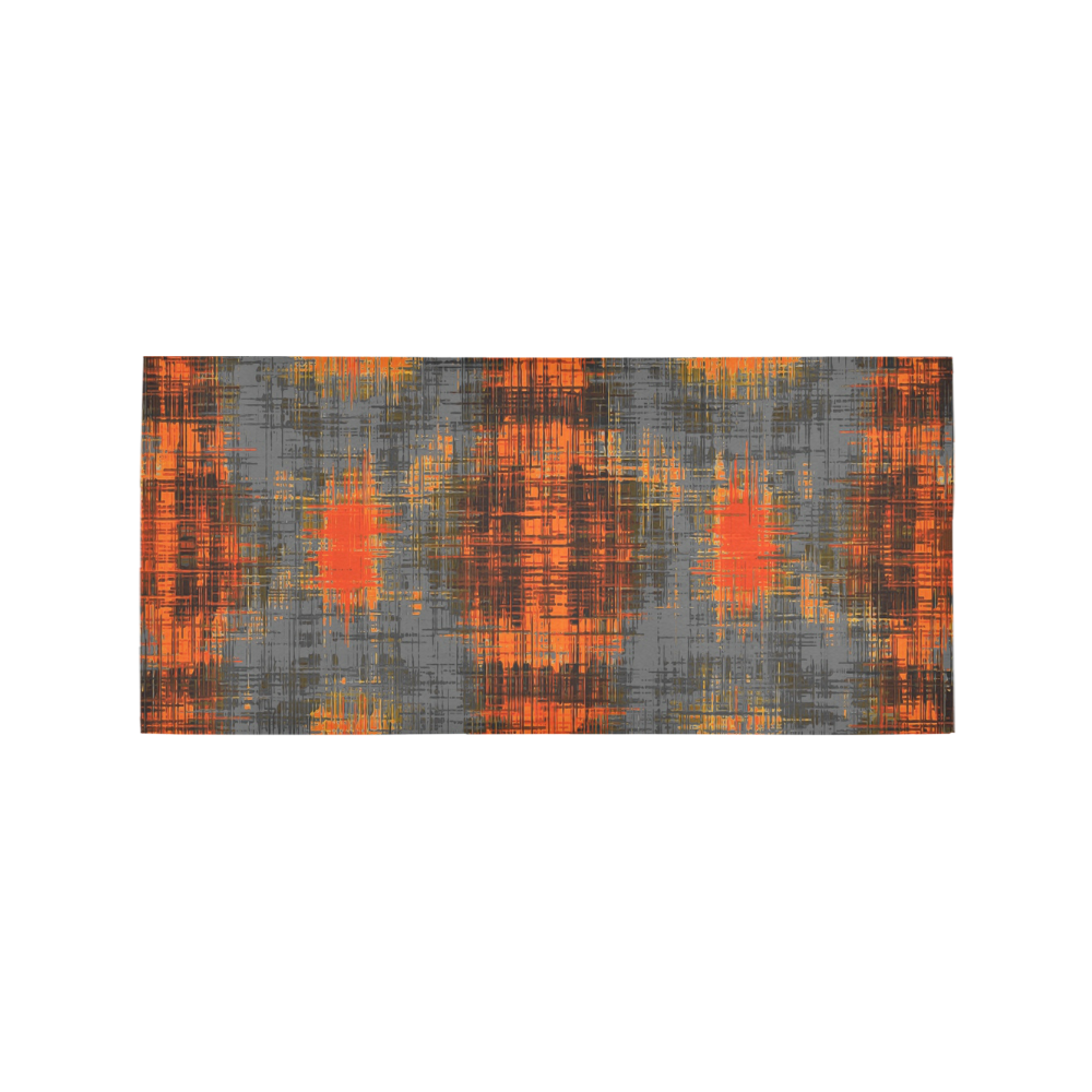vintage geometric plaid pattern abstract in orange brown black Area Rug 7'x3'3''