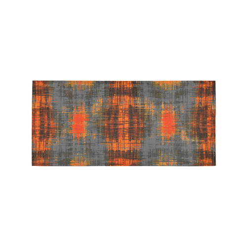 vintage geometric plaid pattern abstract in orange brown black Area Rug 7'x3'3''