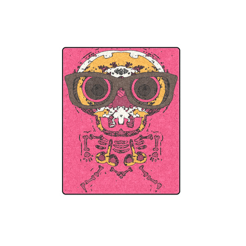 funny skull and bone graffiti drawing in orange brown and pink Blanket 40"x50"
