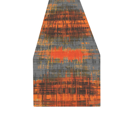 vintage geometric plaid pattern abstract in orange brown black Table Runner 16x72 inch