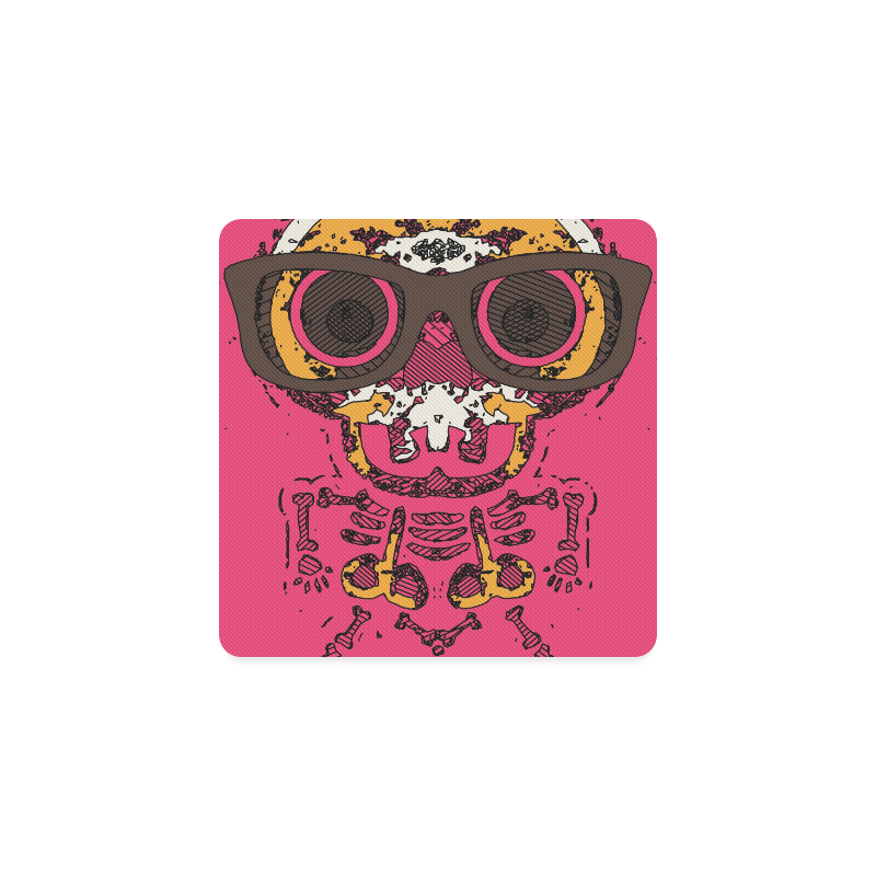 funny skull and bone graffiti drawing in orange brown and pink Square Coaster
