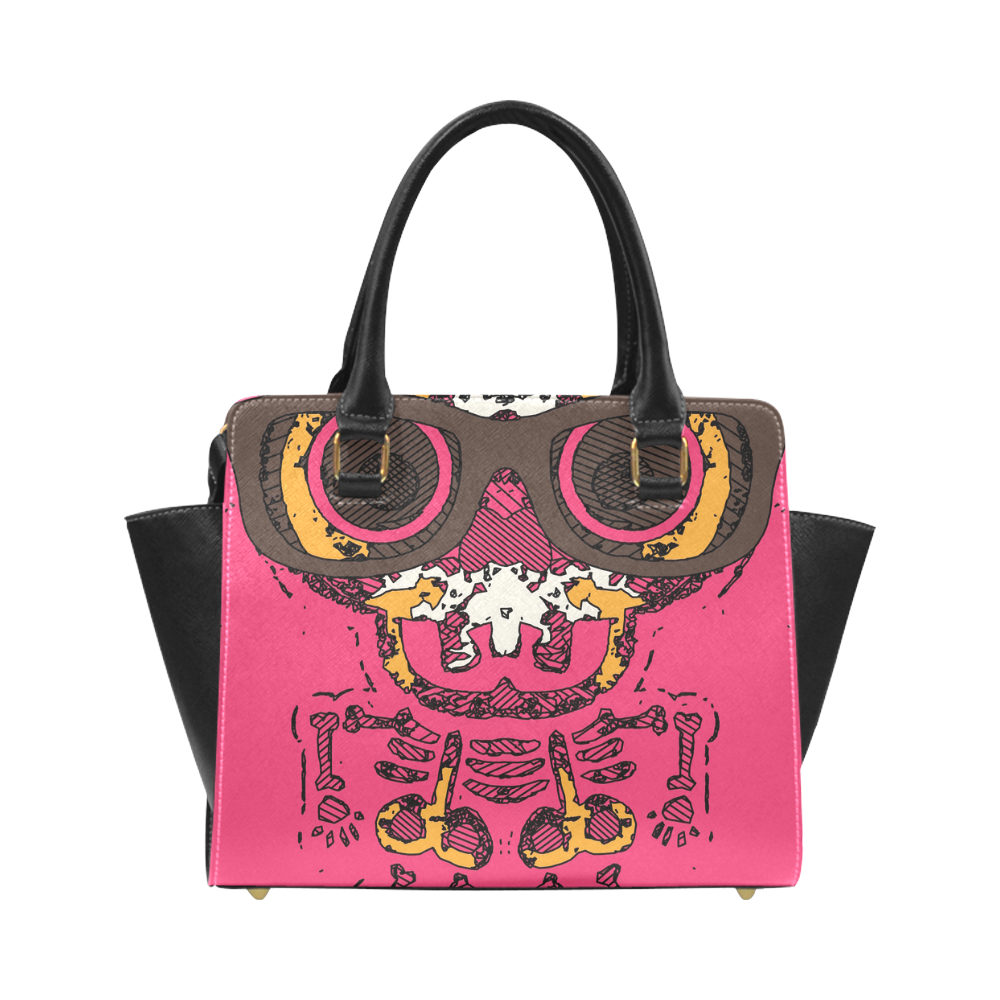 funny skull and bone graffiti drawing in orange brown and pink Classic Shoulder Handbag (Model 1653)