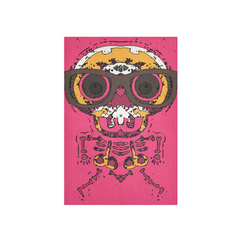 funny skull and bone graffiti drawing in orange brown and pink Cotton Linen Wall Tapestry 40"x 60"