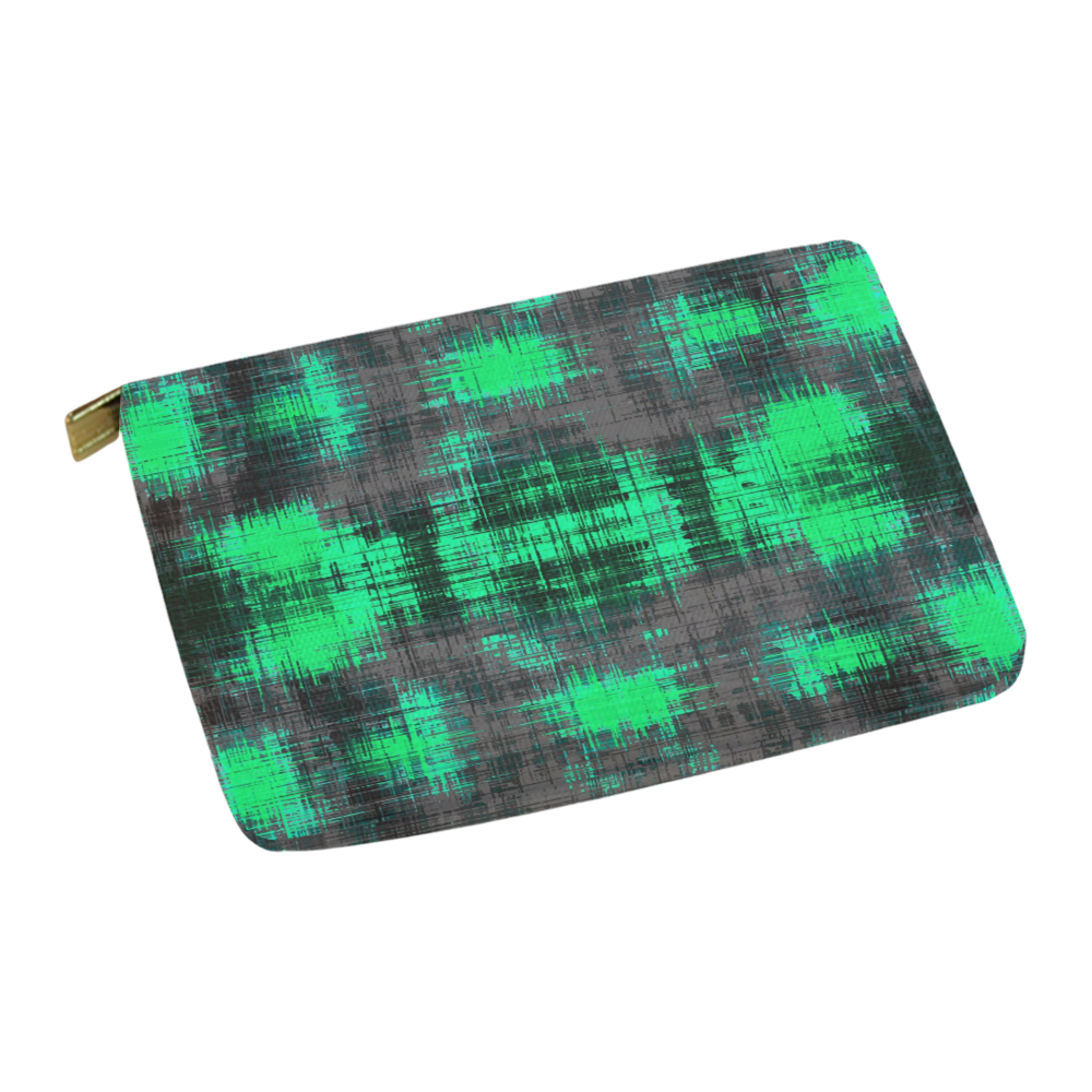 psychedelic geometric plaid abstract pattern in green and black Carry-All Pouch 12.5''x8.5''