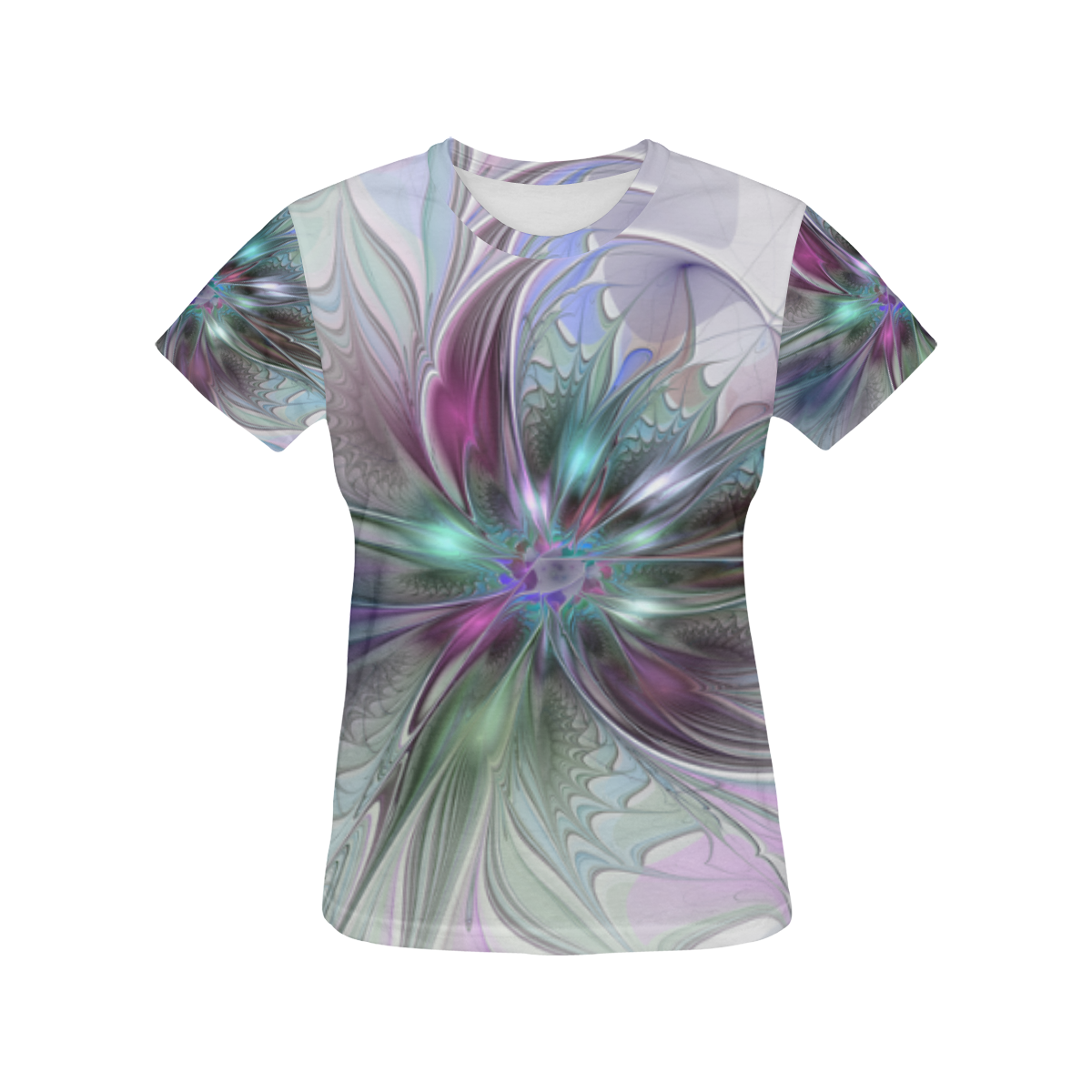 Colorful Fantasy Abstract Modern Fractal Flower All Over Print T-Shirt for Women (USA Size) (Model T40)