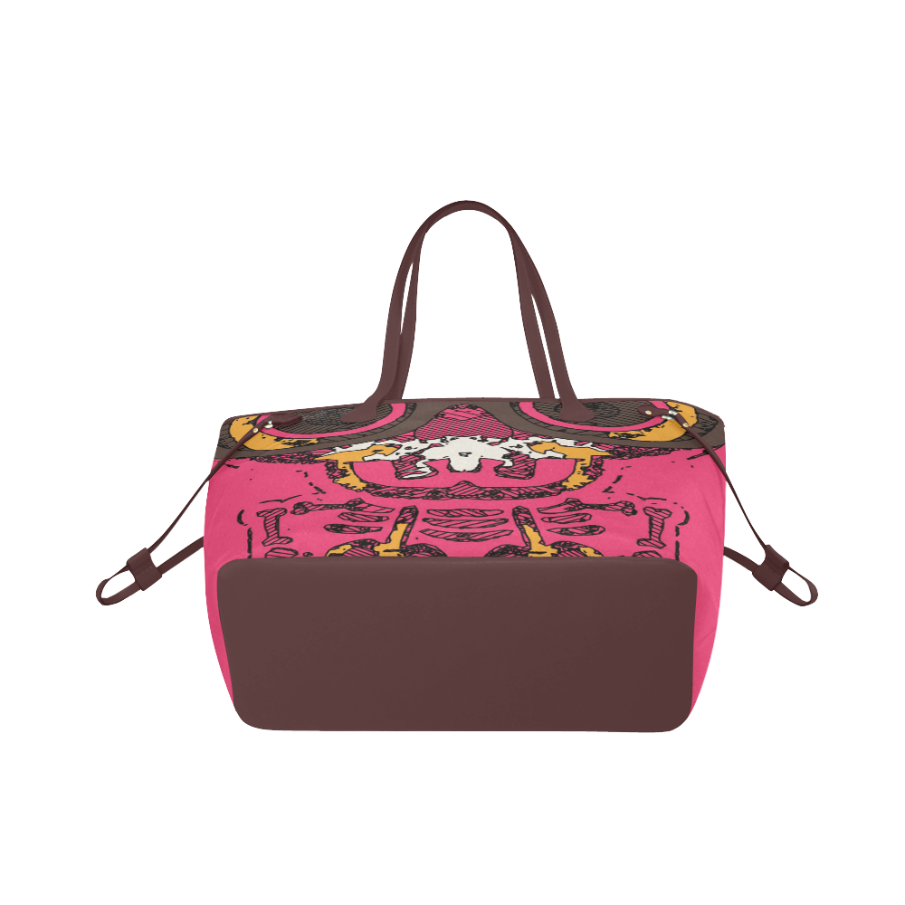 funny skull and bone graffiti drawing in orange brown and pink Clover Canvas Tote Bag (Model 1661)