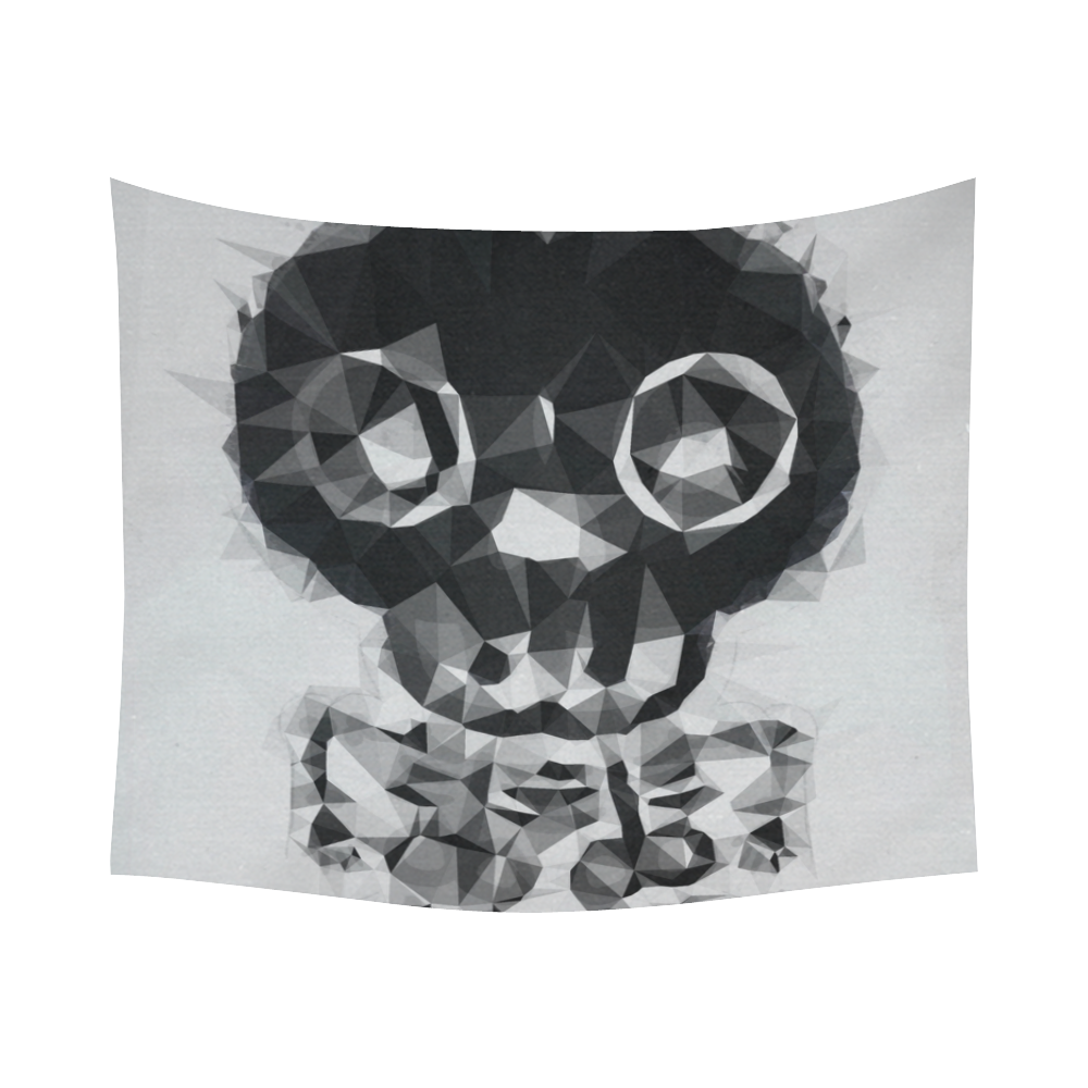 psychedelic skull and bone art geometric triangle abstract pattern in black and white Cotton Linen Wall Tapestry 60"x 51"