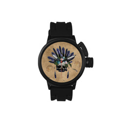 Cool skull with feathers and flowers Men's Sports Watch(Model 309)