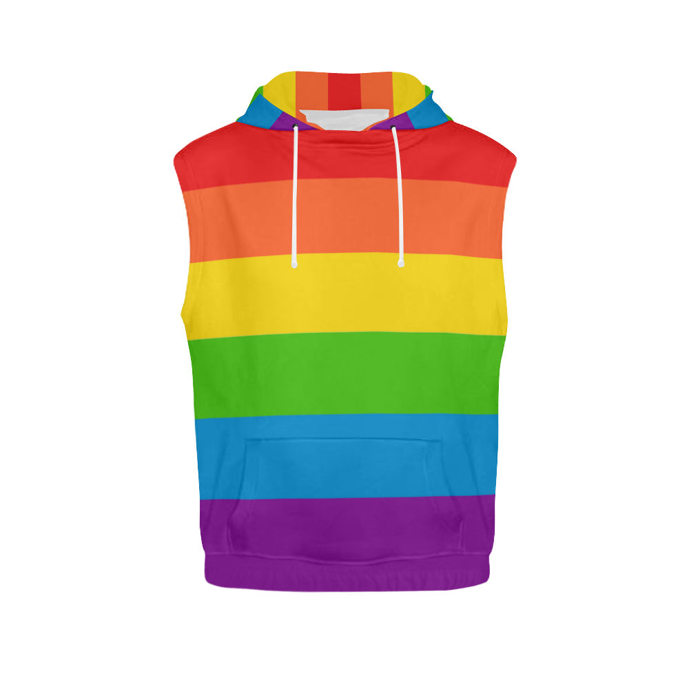 Rainbow Stripes All Over Print Sleeveless Hoodie for Women (Model H15)