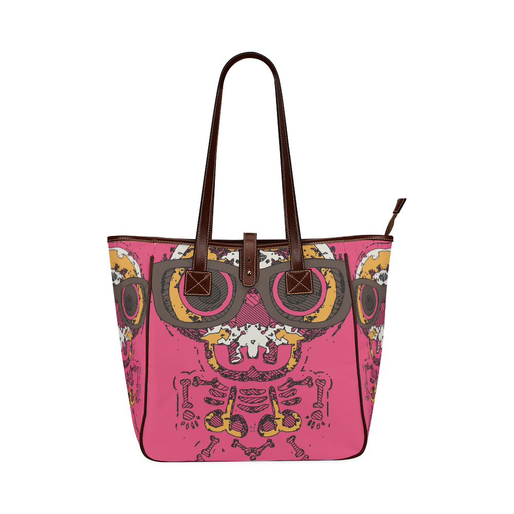 funny skull and bone graffiti drawing in orange brown and pink Classic Tote Bag (Model 1644)