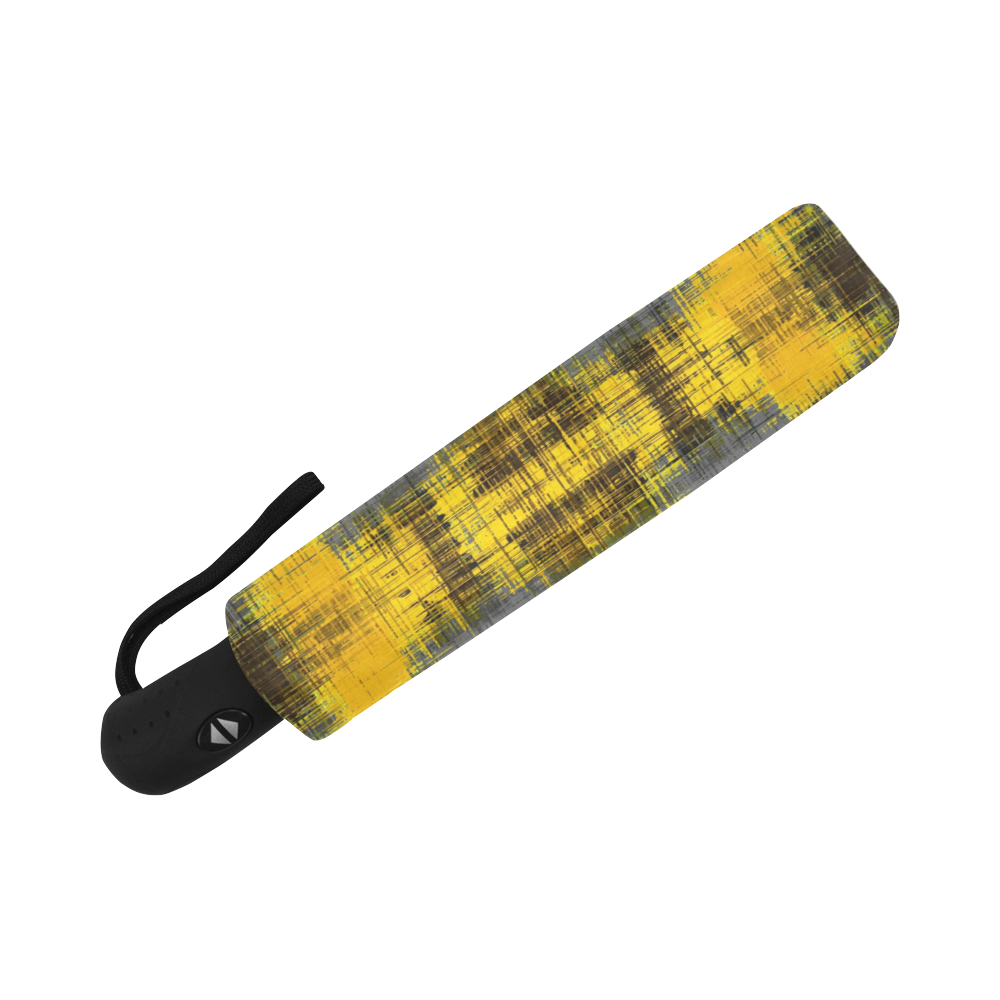 geometric plaid pattern painting abstract in yellow brown and black Auto-Foldable Umbrella (Model U04)