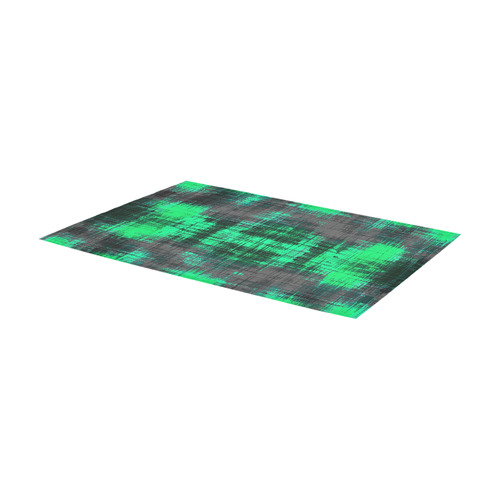 psychedelic geometric plaid abstract pattern in green and black Area Rug 7'x3'3''