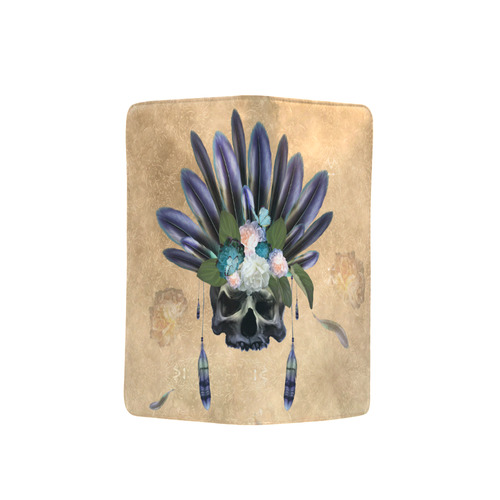 Cool skull with feathers and flowers Men's Clutch Purse （Model 1638）