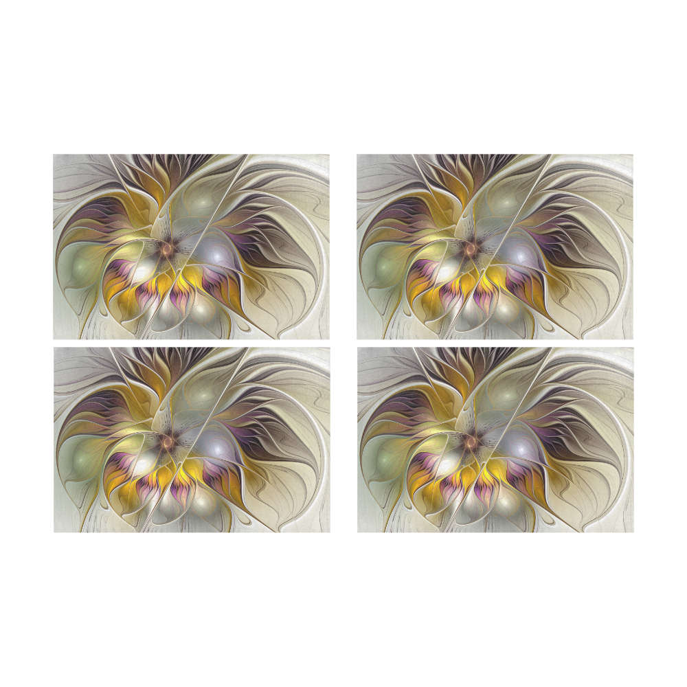 Abstract Colorful Fantasy Flower Modern Fractal Placemat 12’’ x 18’’ (Set of 4)