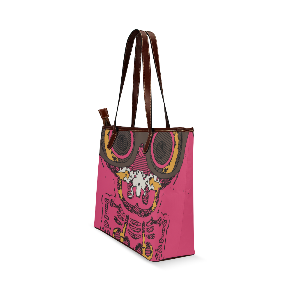 funny skull and bone graffiti drawing in orange brown and pink Shoulder Tote Bag (Model 1646)