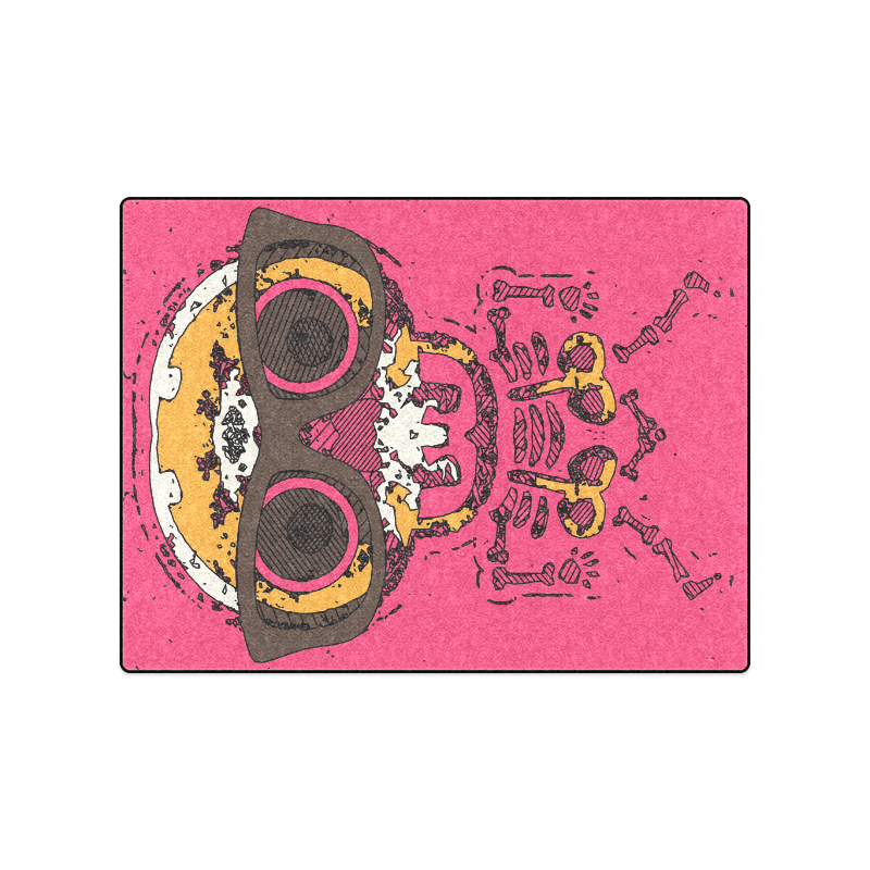 funny skull and bone graffiti drawing in orange brown and pink Blanket 50"x60"