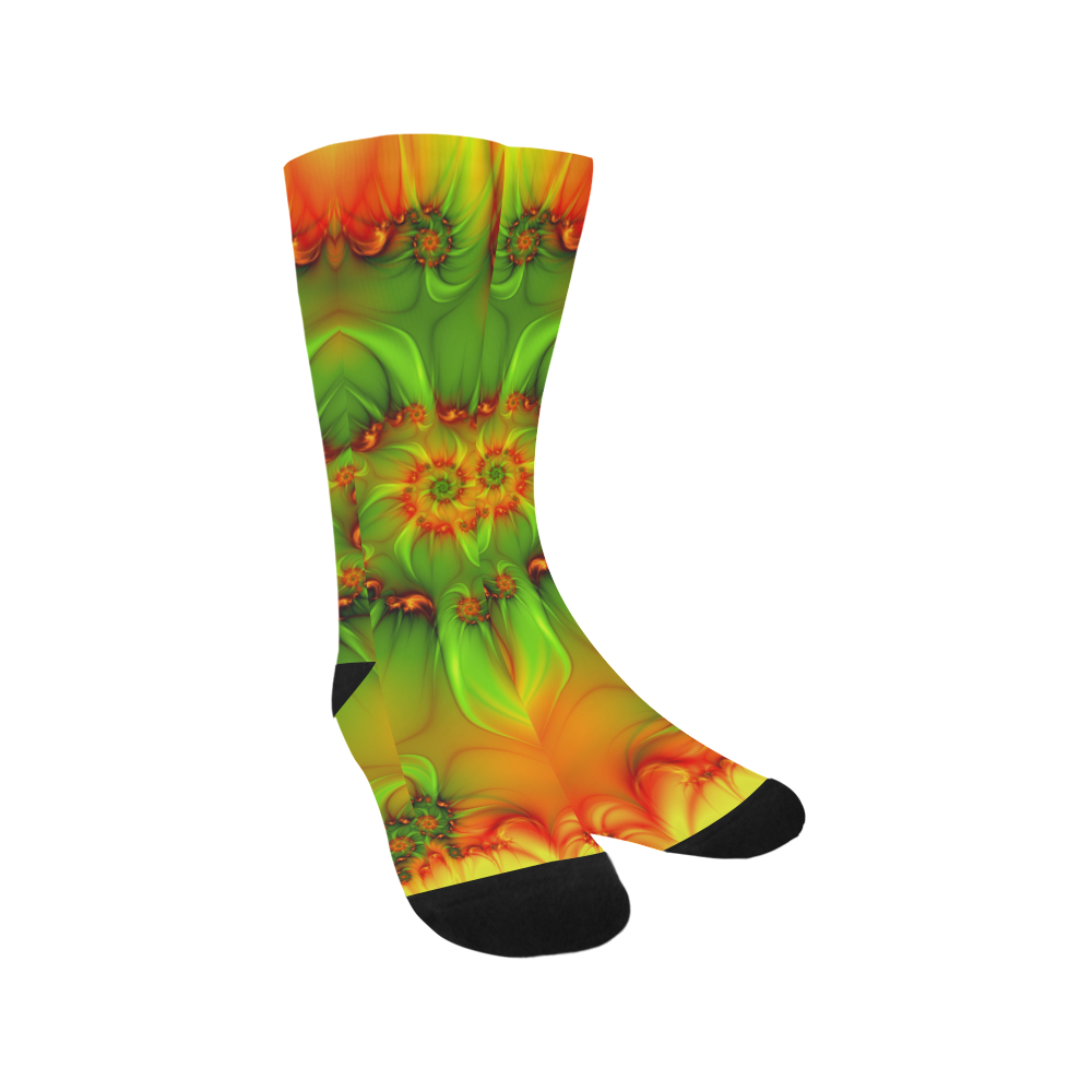 Hot Summer Green Orange Abstract Colorful Fractal Trouser Socks