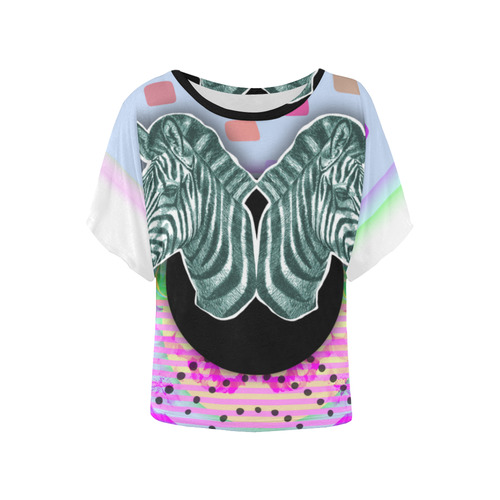 Zebra style-Gloria Sanchez Women's Batwing-Sleeved Blouse T shirt (Model T44)