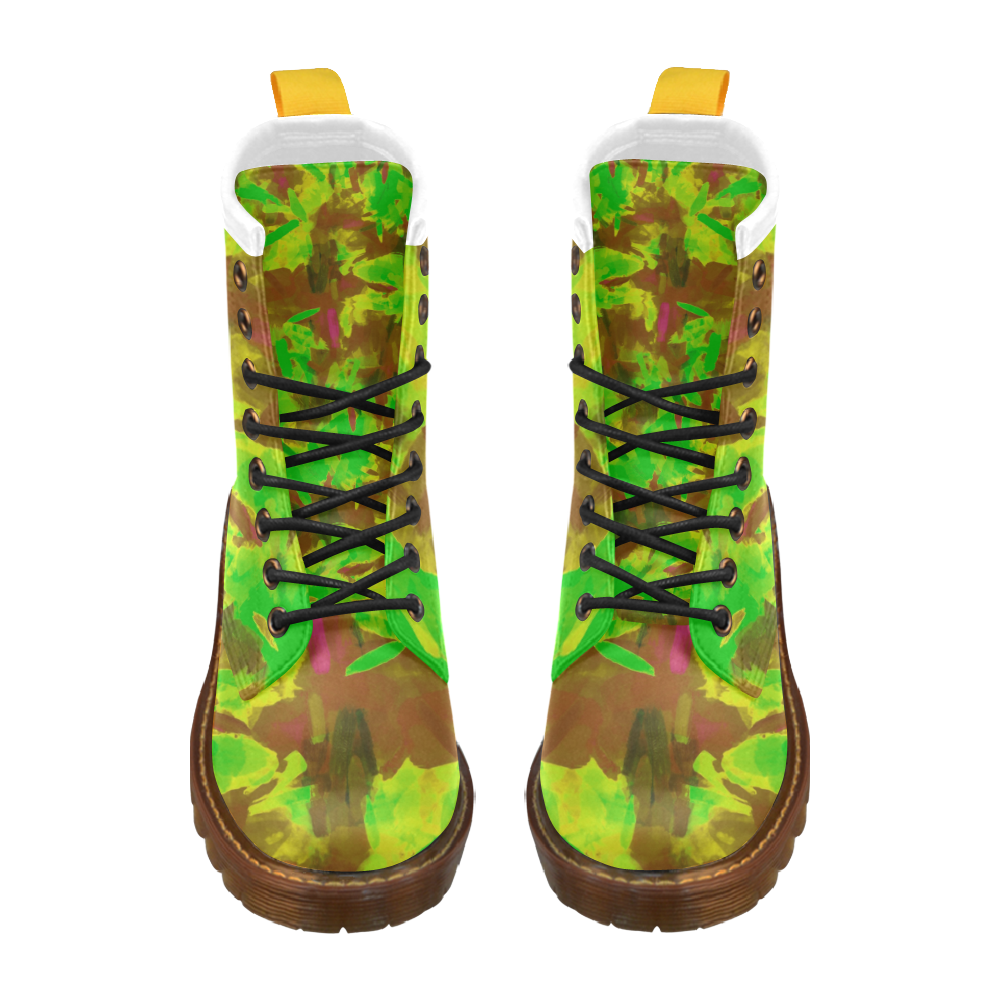 camouflage painting texture abstract background in green yellow brown High Grade PU Leather Martin Boots For Women Model 402H