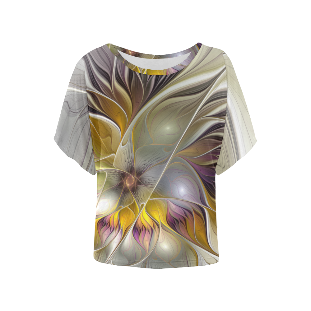 Abstract Colorful Fantasy Flower Modern Fractal Women's Batwing-Sleeved Blouse T shirt (Model T44)