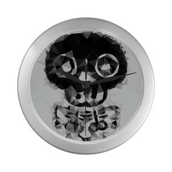 psychedelic skull and bone art geometric triangle abstract pattern in black and white Silver Color Wall Clock