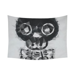 psychedelic skull and bone art geometric triangle abstract pattern in black and white Cotton Linen Wall Tapestry 80"x 60"