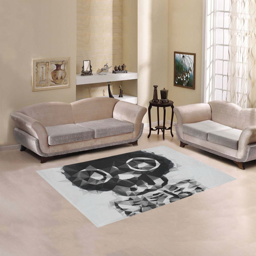 psychedelic skull and bone art geometric triangle abstract pattern in black and white Area Rug 5'3''x4'
