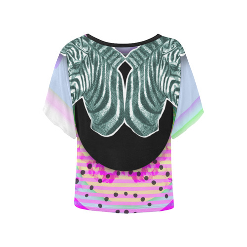Zebra style-Gloria Sanchez Women's Batwing-Sleeved Blouse T shirt (Model T44)