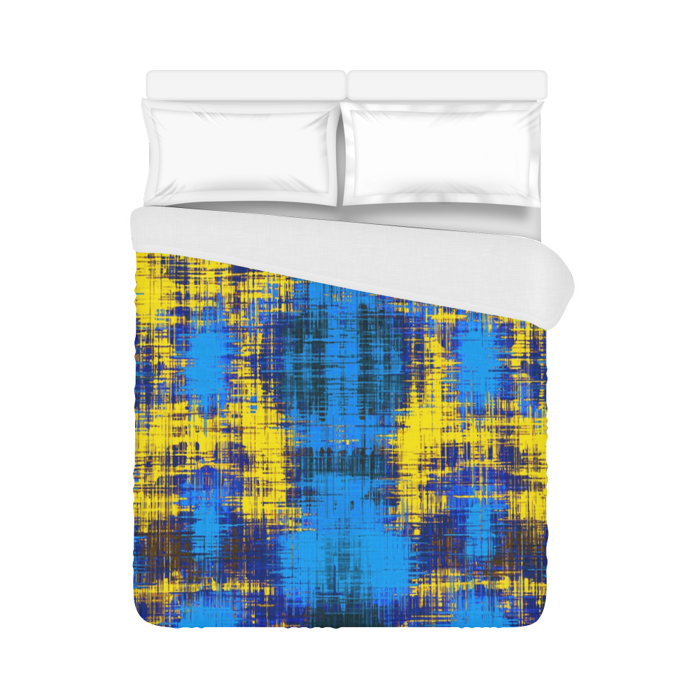 geometric plaid pattern painting abstract in blue yellow and black Duvet Cover 86"x70" ( All-over-print)