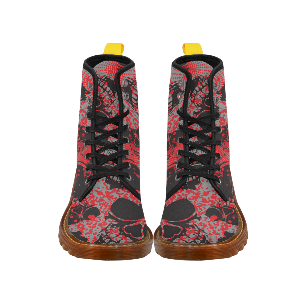 Skull With Red Dot Background Martin Boots For Women Model 1203H