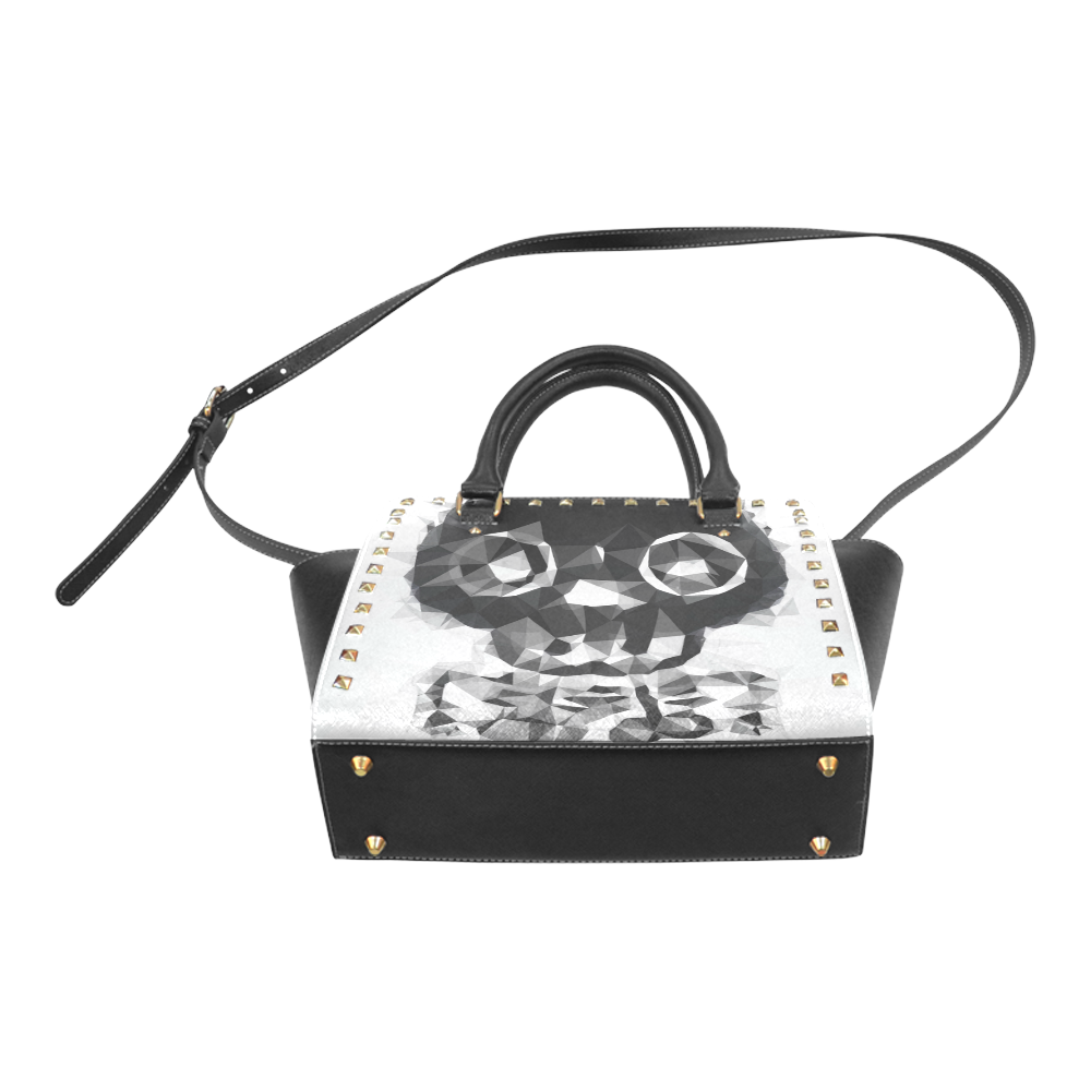 psychedelic skull and bone art geometric triangle abstract pattern in black and white Rivet Shoulder Handbag (Model 1645)