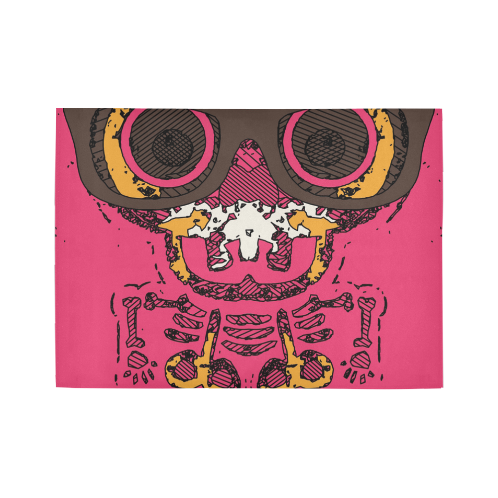 funny skull and bone graffiti drawing in orange brown and pink Area Rug7'x5'