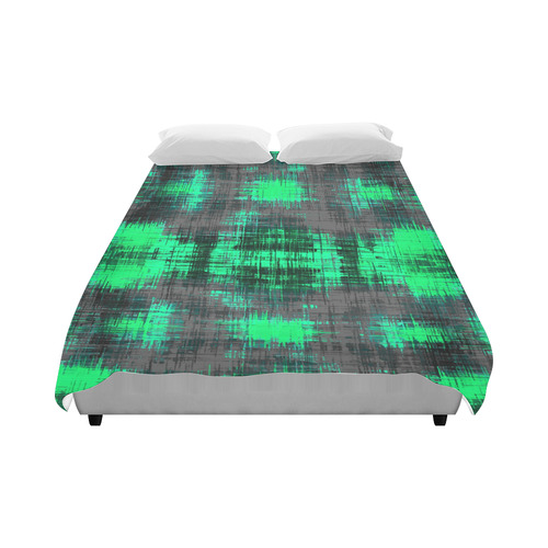 psychedelic geometric plaid abstract pattern in green and black Duvet Cover 86"x70" ( All-over-print)
