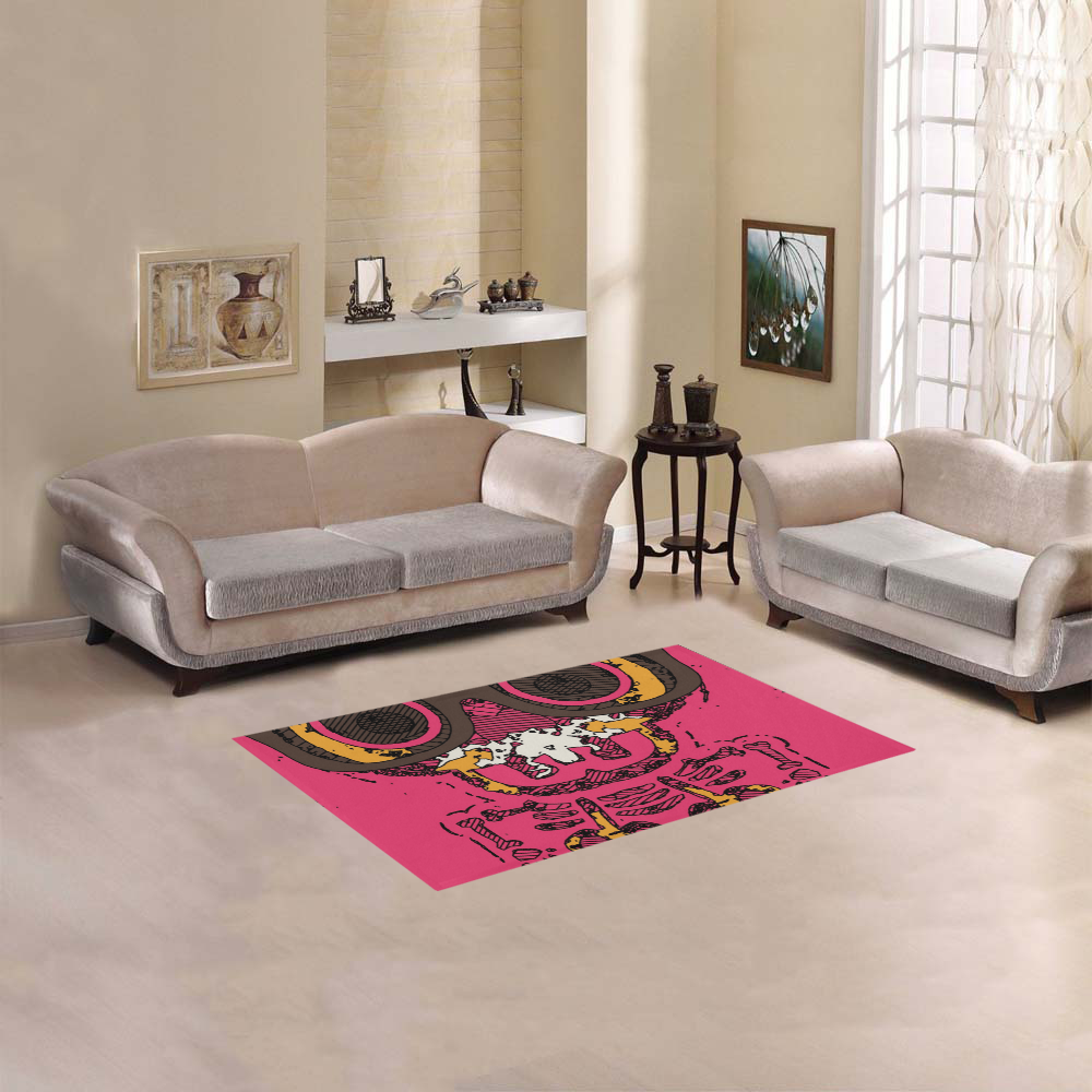 funny skull and bone graffiti drawing in orange brown and pink Area Rug 2'7"x 1'8‘’