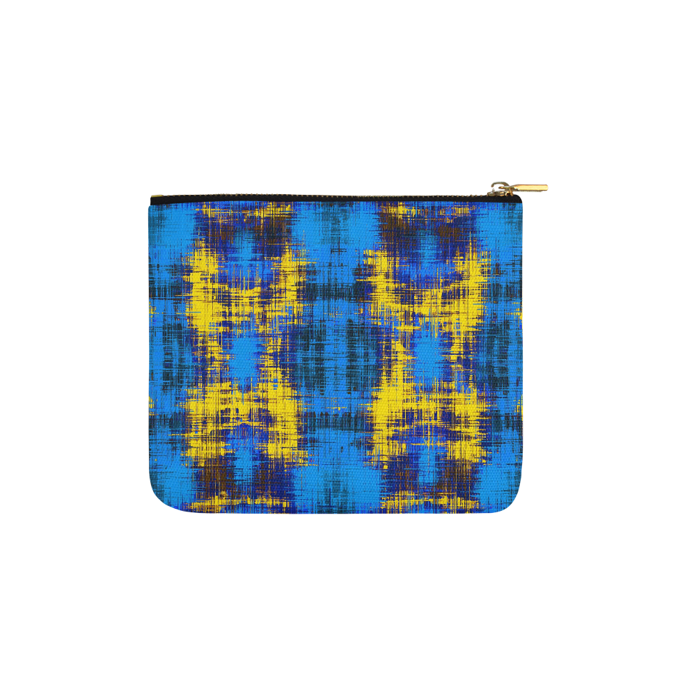 geometric plaid pattern painting abstract in blue yellow and black Carry-All Pouch 6''x5''